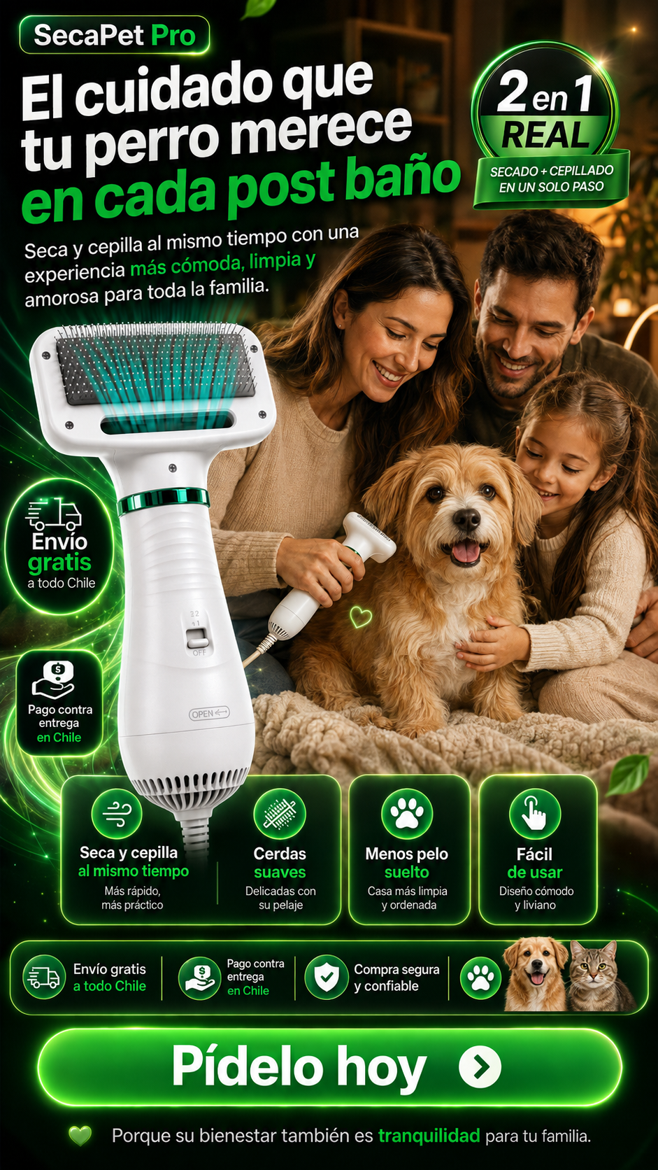Edicion ltda. SecaPet Pro™ – Cepillo Secador 2 en 1 para Mascotas