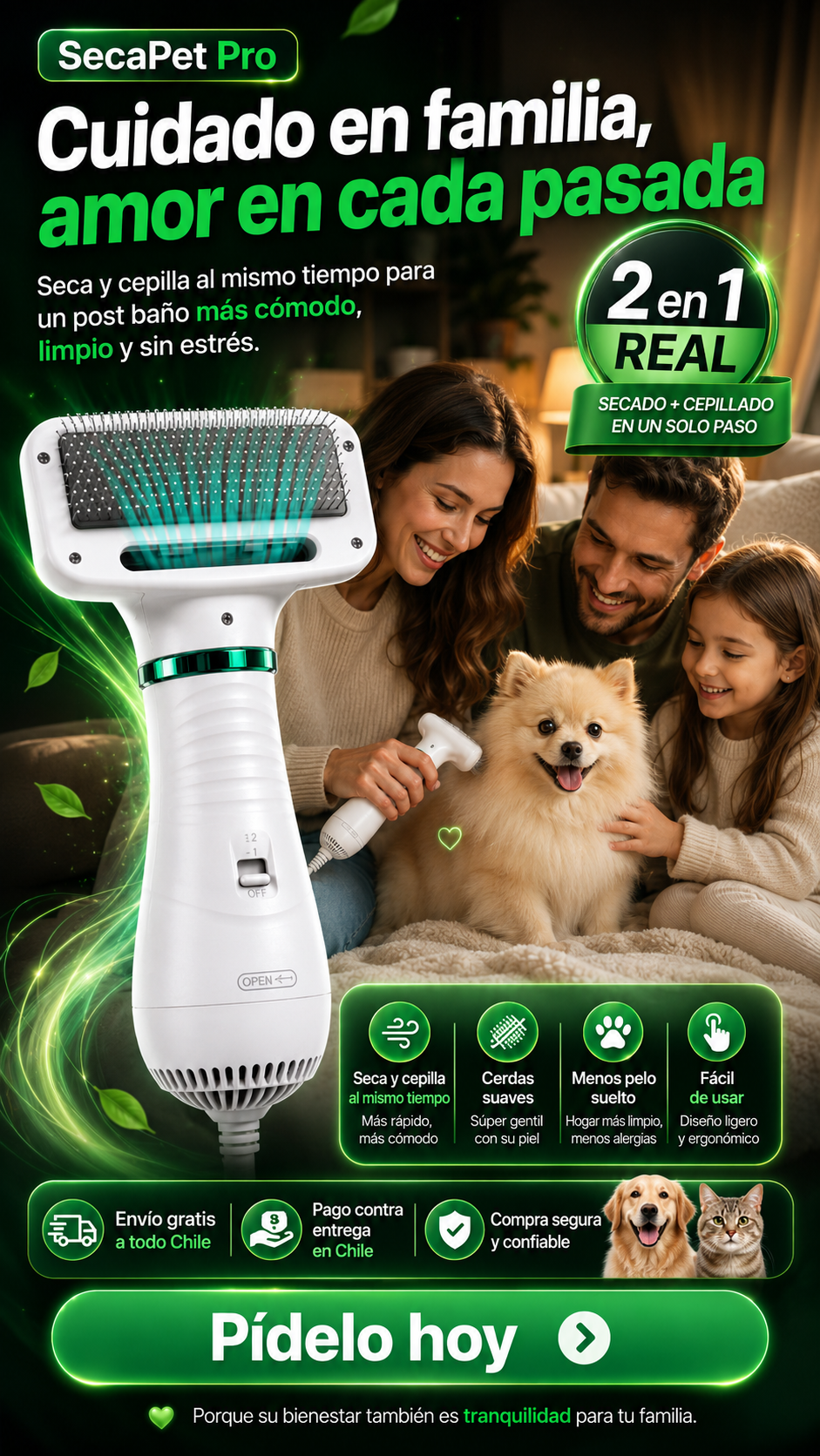 Edicion ltda. SecaPet Pro™ – Cepillo Secador 2 en 1 para Mascotas