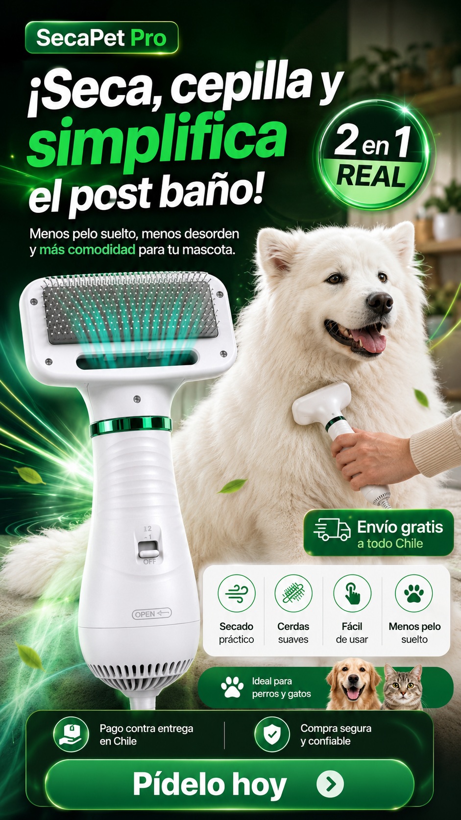 Edicion ltda. SecaPet Pro™ – Cepillo Secador 2 en 1 para Mascotas